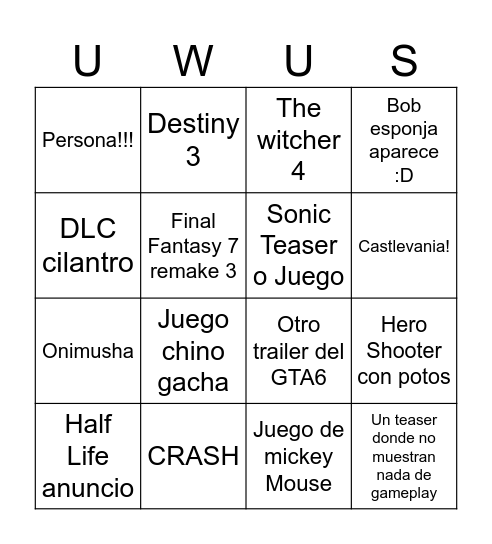 Semana de juegos Bingo Card