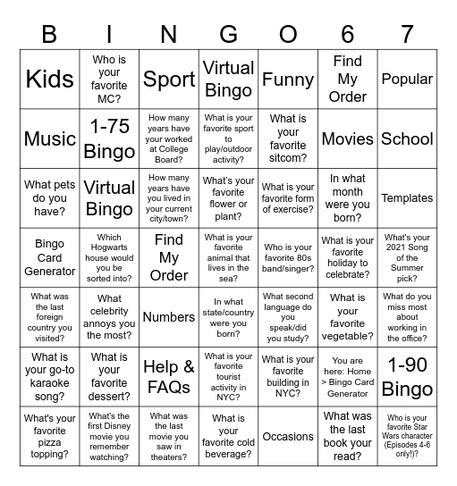 Untitled Bingo Card