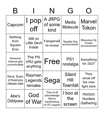 State of Play 2026 Bingo Card