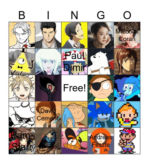 Favorite Character Bingo Card