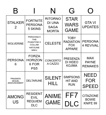 Summer Game Fest 2026 Bingo Card