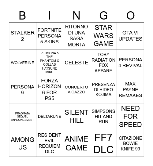Summer Game Fest 2026 Bingo Card