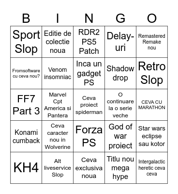 State of Play 2026 Iunie Bingo Card