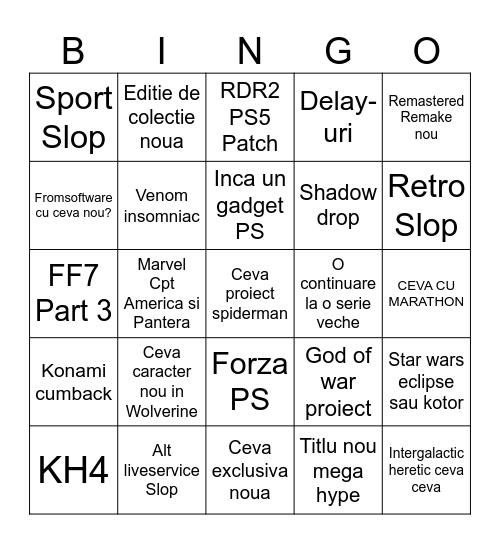 State of Play 2026 Iunie Bingo Card