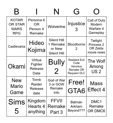 State of Play/Gamefest Bingo Card