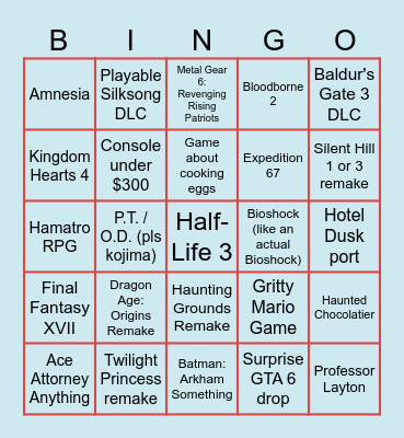 Summer Game Fest - Clown Edition Bingo Card