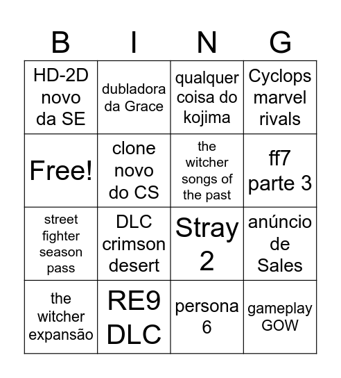 state of play Bingo Card