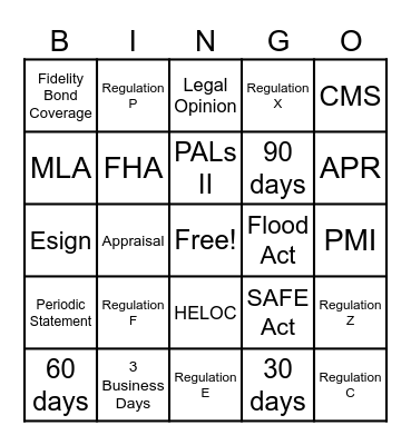 Compliance BINGO Card
