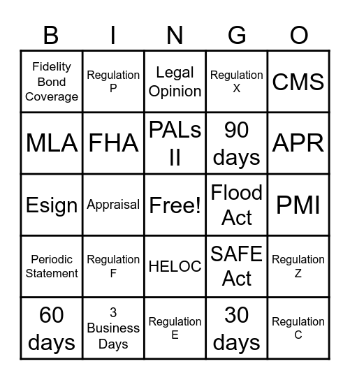 Compliance BINGO Card