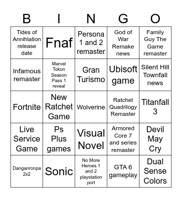 Playstation Direct Hopium Bingo Card
