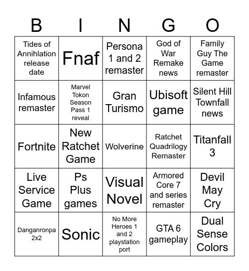 Playstation Direct Hopium Bingo Card