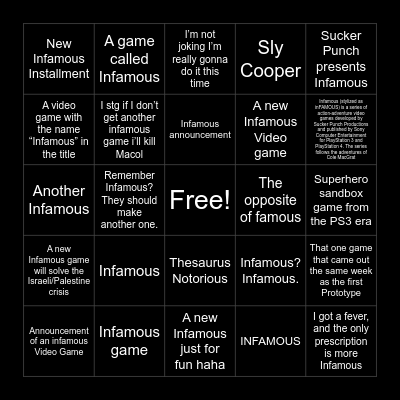 State of Play Bingo Card