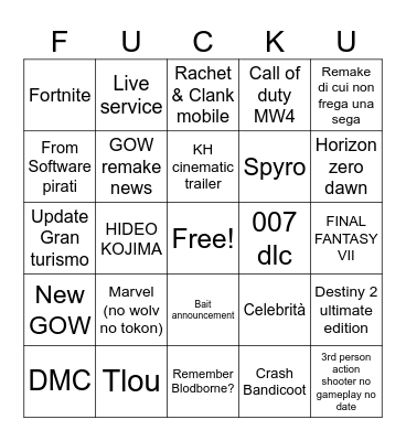 State of play Bingo Card