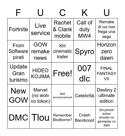 State of play Bingo Card