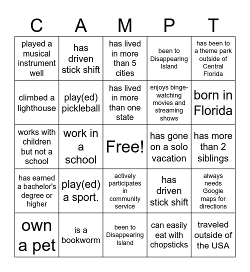 Counselor Bingo Card