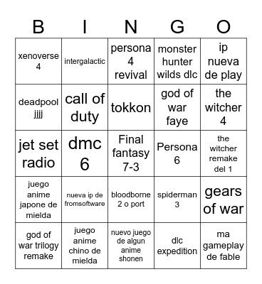 No E3 2026(no nintendo por ahora) Bingo Card