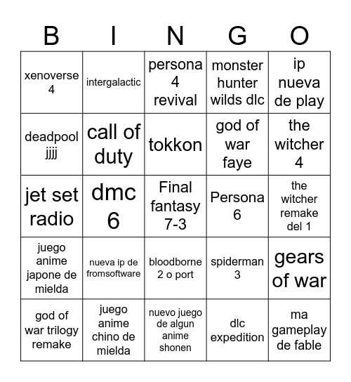 No E3 2026(no nintendo por ahora) Bingo Card