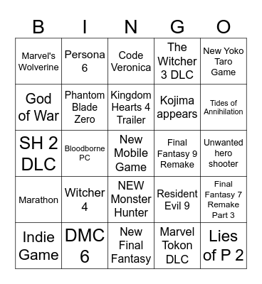 State of Play 2026 Bingo Card