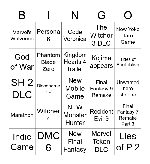 State of Play 2026 Bingo Card
