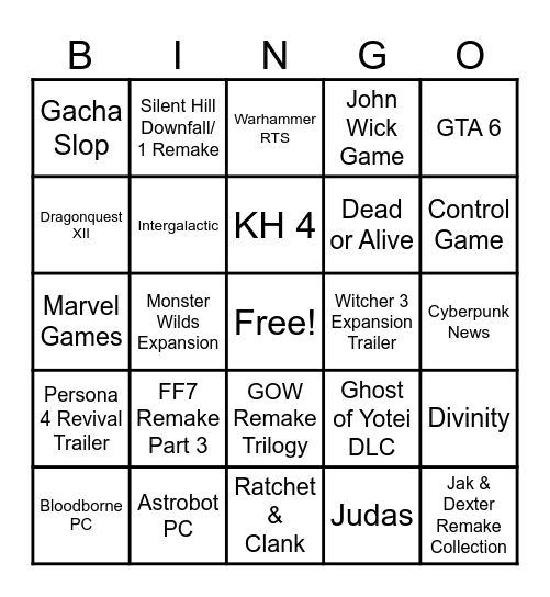 State of Play Bingo Card