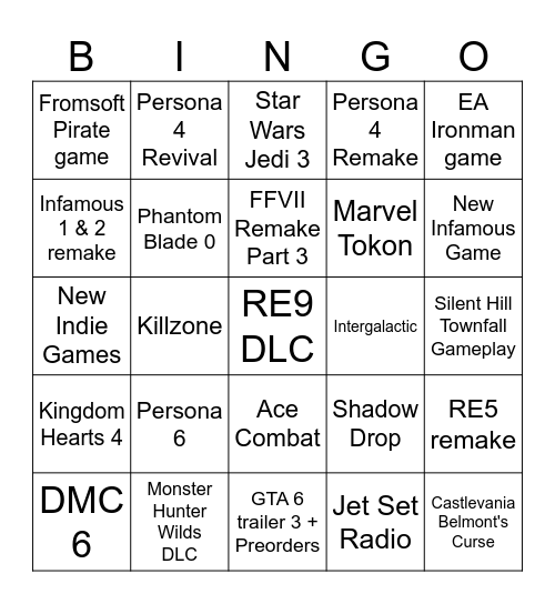 Playstation State of Play Bingo Card