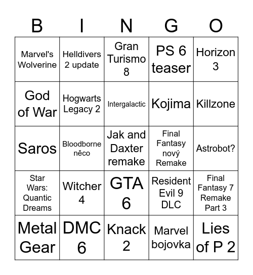State of Play 2026 Bingo Card