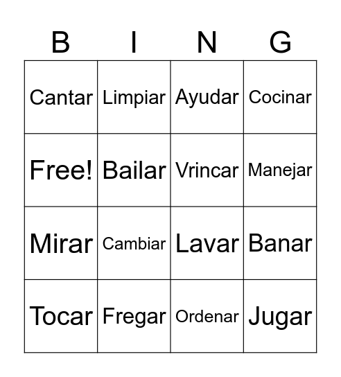 Vocabulario Bingo by Wady A. Bingo Card