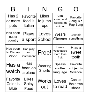 Human Bingo Card