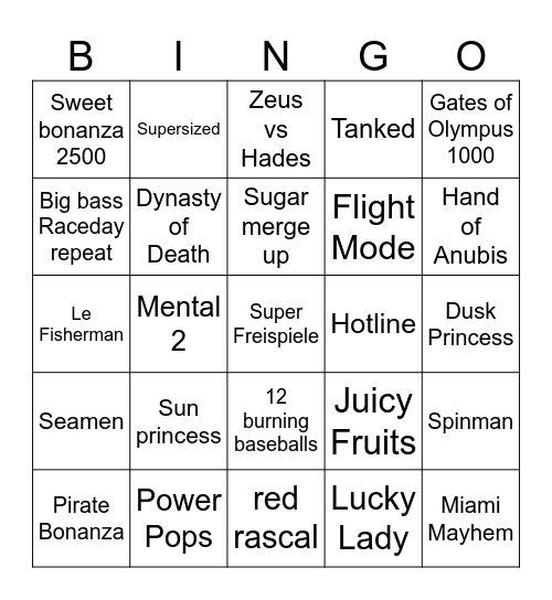 Slot Bingo Card