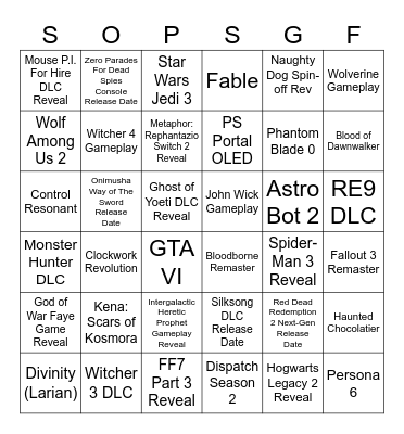 State of Play/Summer Games Fest 2026 Bingo Card