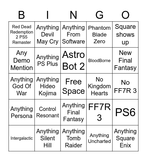 Playstation State Of Play June 2026 Bingo Card