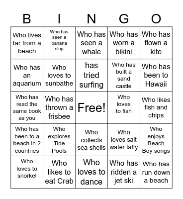 FIND A NEW FRIEND AT THE BEACH PARTY Bingo Card