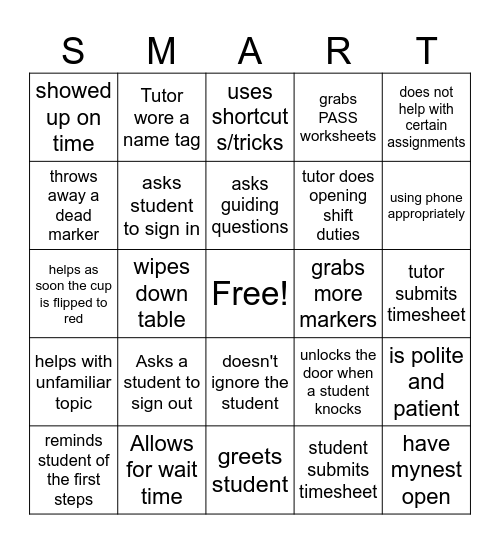 Do's and Don'ts Bingo Card