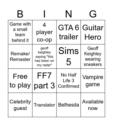 Summer Games Fest Bingo Card