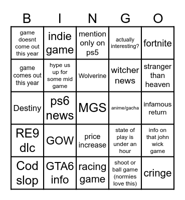 STATE OF PLAY JUNE 2ND 2026 Bingo Card