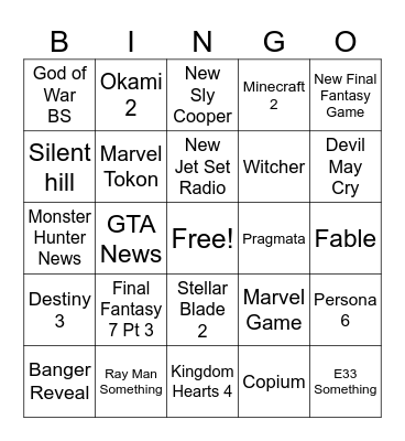 State of Play Bingo Card