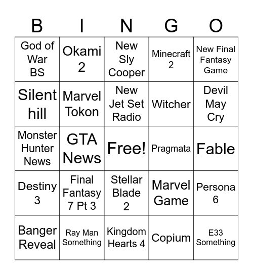 State of Play Bingo Card