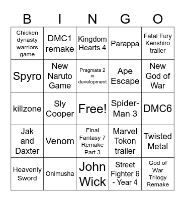 State of Play 2026 Bingo Card