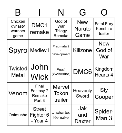 State of Play 2026 Bingo Card