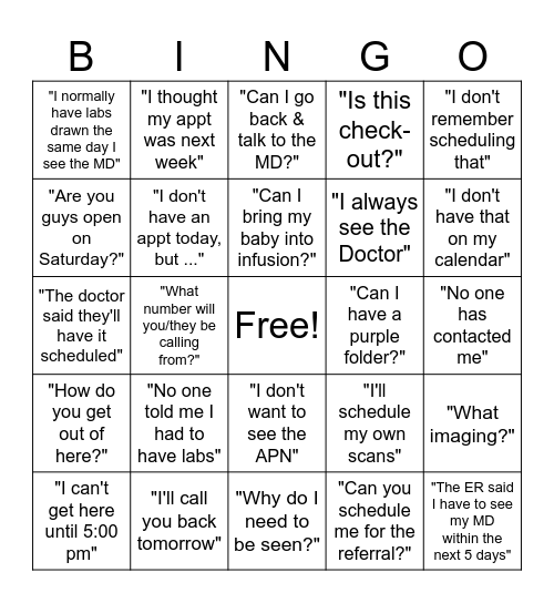 Phrases Bingo Card