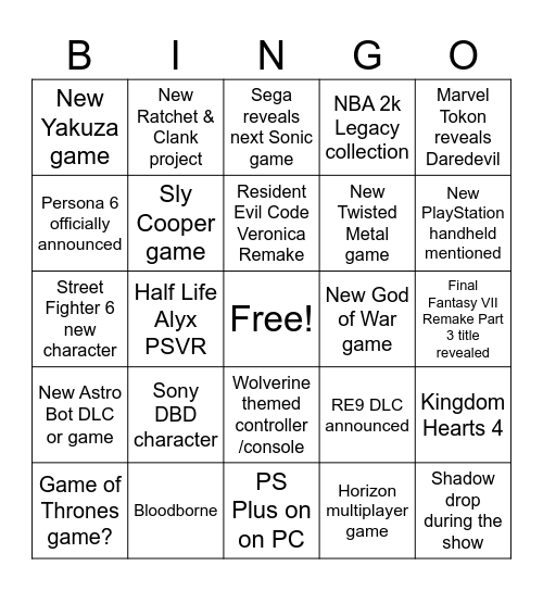 Untitled Bingo Card