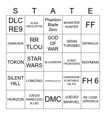 BINGO STATE OF PLAY Bingo Card