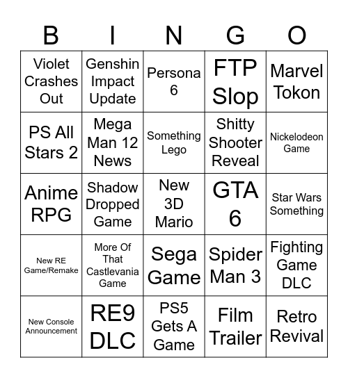 Anna's State of Play Bingo Card