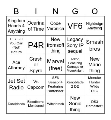 SoP + SGF + ND Bingo Card