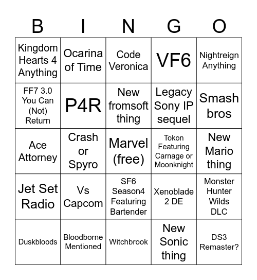 SoP + SGF + ND Bingo Card