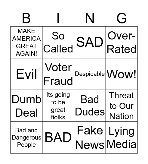 Trump Twitter Bingo Card