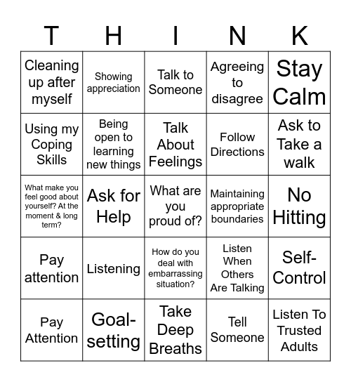Therapy Bingo Card