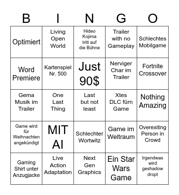 Summer Game Fest 2026 Bingo Card