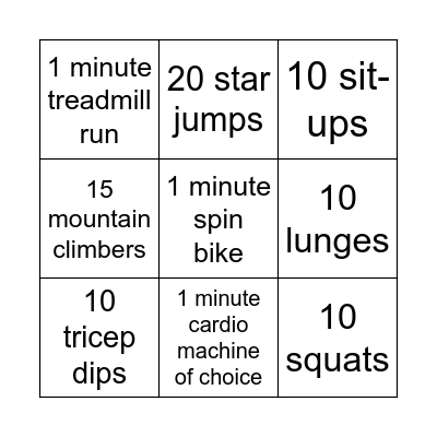 Fitness Bingo Card