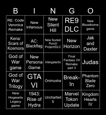 State of Play Bingo Card